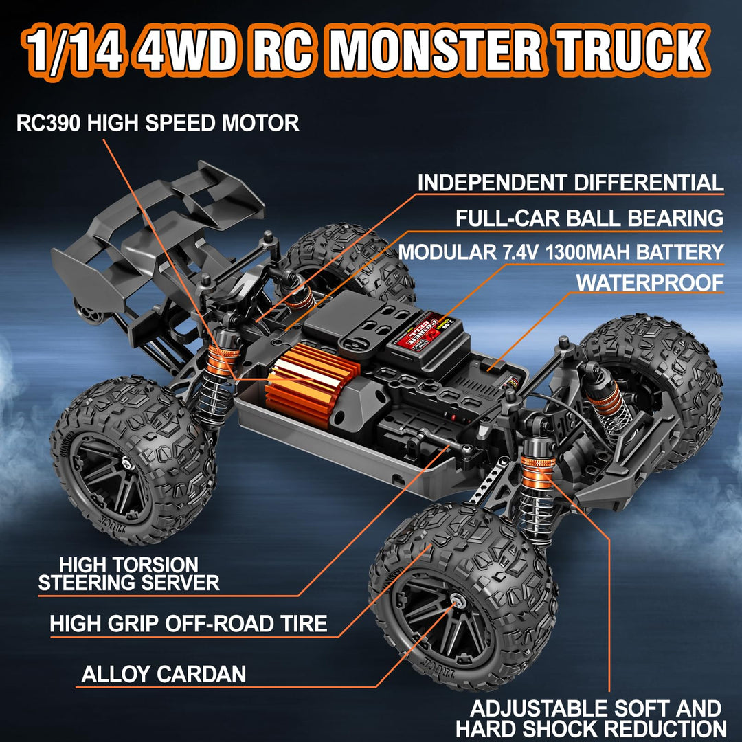 RC Monstertruck 1:14 4WD Off-Road 40 km/h mit LED und 2 Akkus - Bild 4