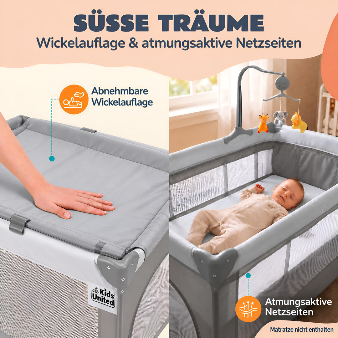 Reisebett Baby 3-in-1 mit Wickelauflage, Mobile &amp; Tragetasche - Bild 4