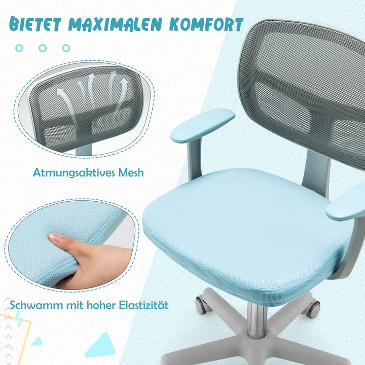 Kinderschreibtischstuhl höhenverstellbar 40-54 cm Sitz drehbar Blau - Bild 5