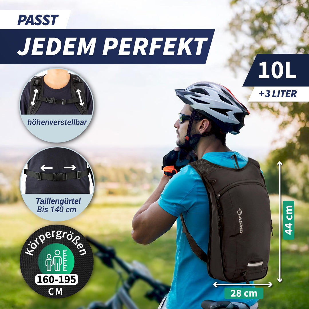 Fahrradrucksack 10+3L mit Trinkblase, Thermofach &amp; Helmnetz - Bild 6