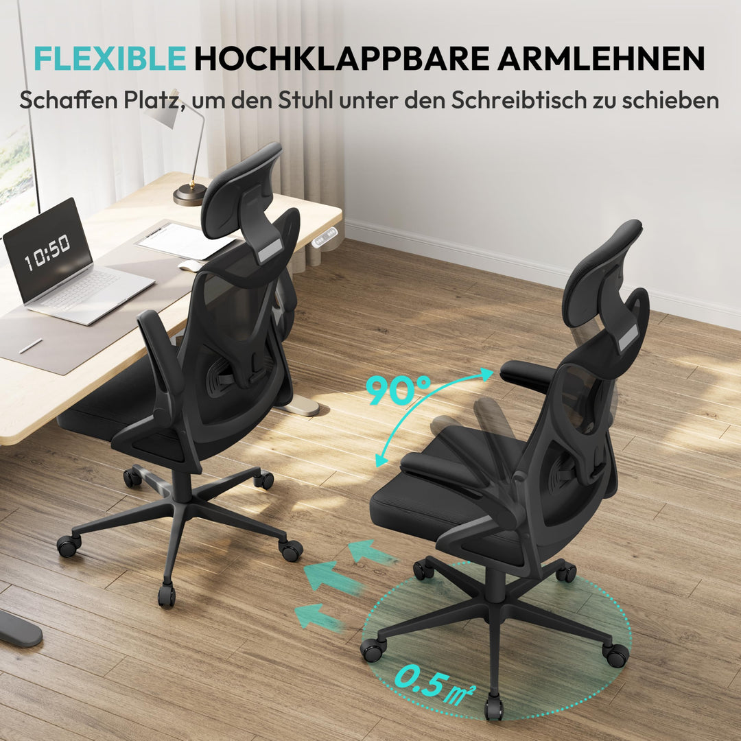 Bürostuhl Ergonomisch mit Kopfstütze Schwarz bis 150 kg - Bild 7