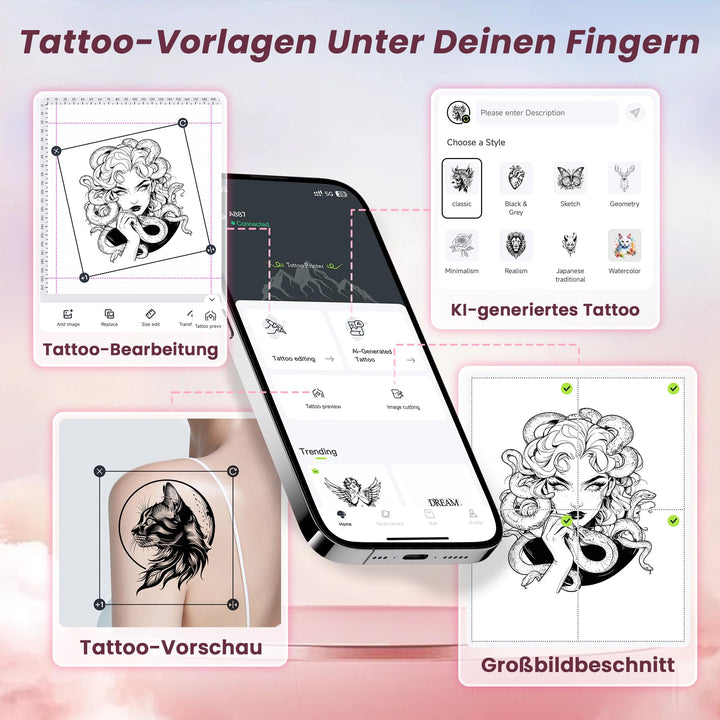 Tattoo Schablonen Drucker Bluetooth Thermaldruck Rosa 1200mAh - Bild 4