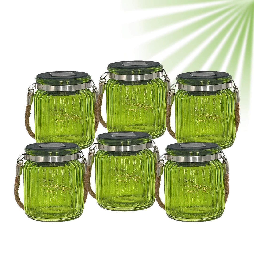 Solar Gartenlaterne Einmachglas-Stil 6er Set 10 LEDs grün