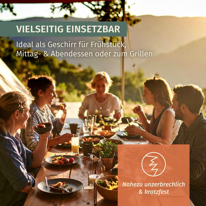 Camping Geschirrset Melamin 12-teilig für 4 Personen Stone Grey - Bild 5