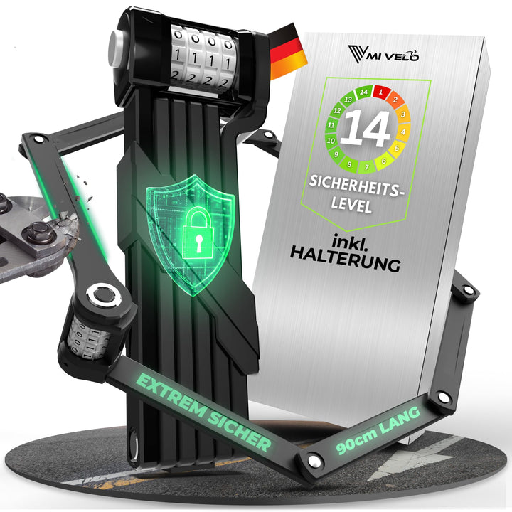 Faltschloss Fahrrad Zahlenschloss 8mm Stahl 90cm mit Halterung