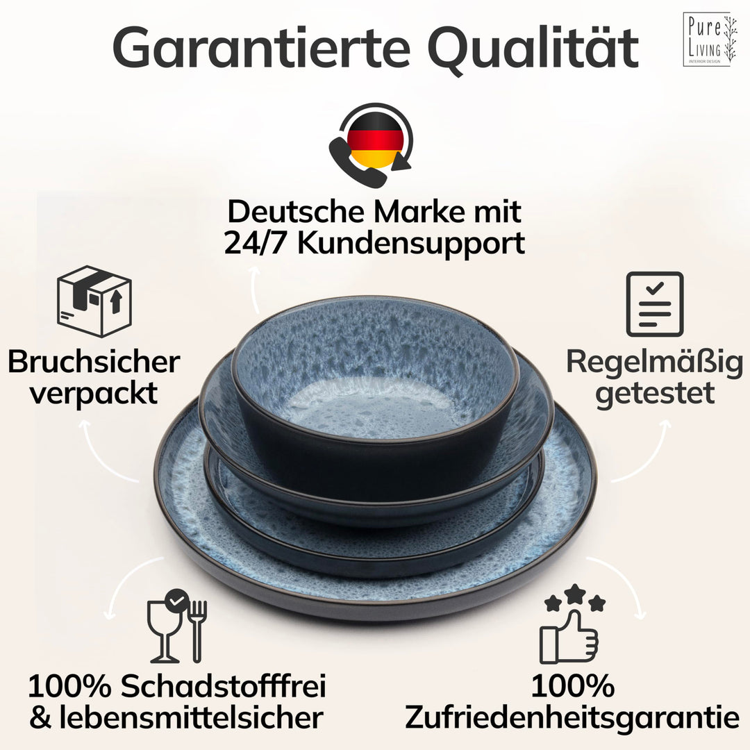 Steingut Geschirrset 24-teilig für 6 Personen Graublau Matt - Bild 6