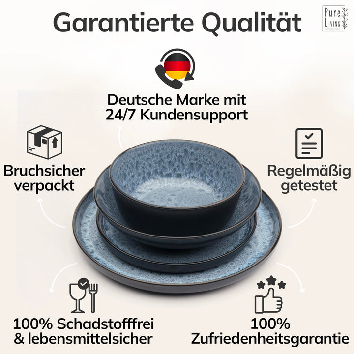 Steingut Geschirrset 24-teilig für 6 Personen Graublau Matt - Bild 6