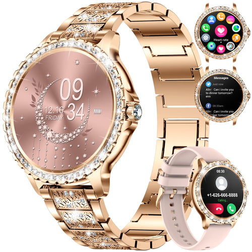 Smartwatch Damen Rosegold Edelstahl mit Bluetooth-Anruf 1,32" HD