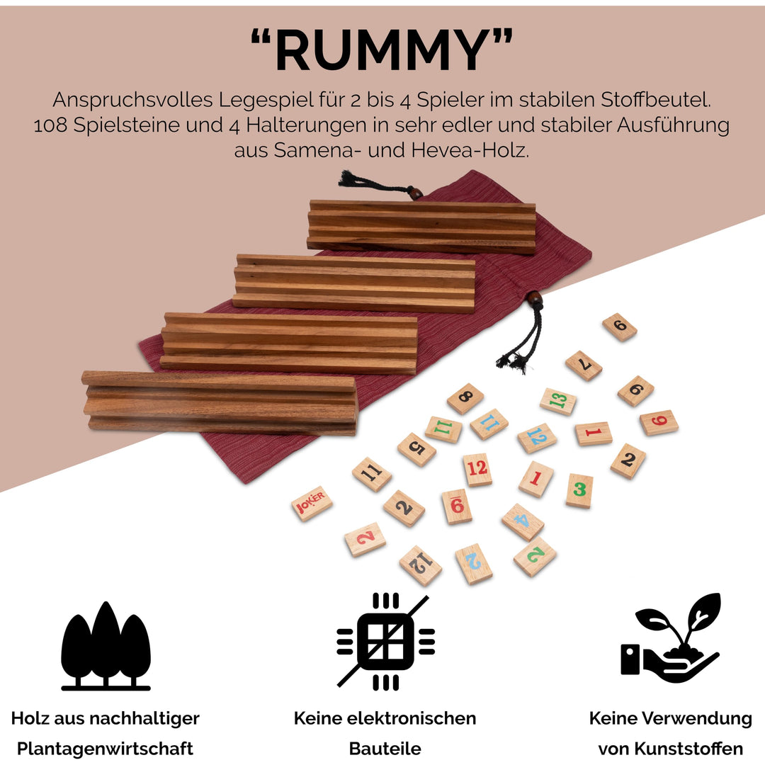 Rummy Legespiel Holz mit 108 Spielsteinen für 2–4 Spieler - Bild 3