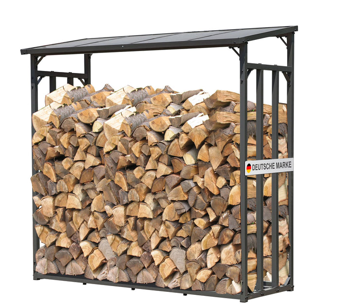 Kaminholzregal Aussen XXL 185x70x185 cm Stahl Anthrazit mit Dach