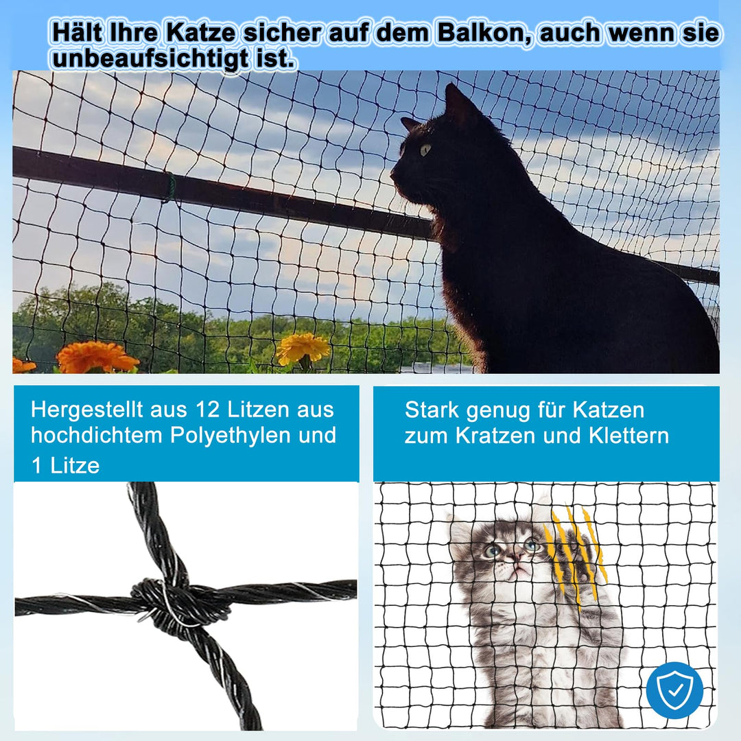 Katzennetz Balkon drahtverstärkt 10x2m UV-beständig Schwarz - Bild 3