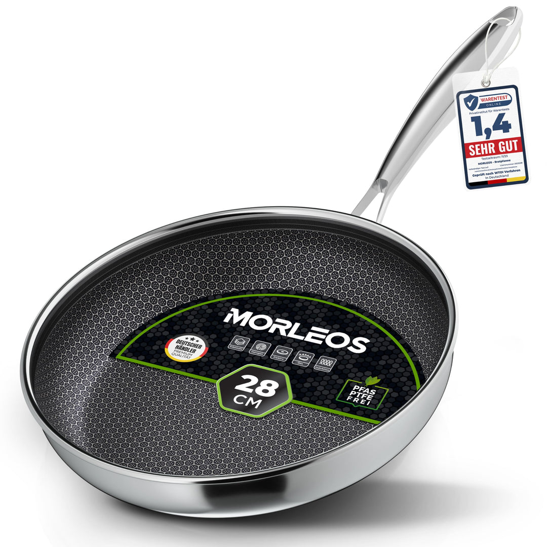 Bratpfanne 28cm Keramik-Edelstahl Wabe 5-Schicht PFAS-frei Induktion