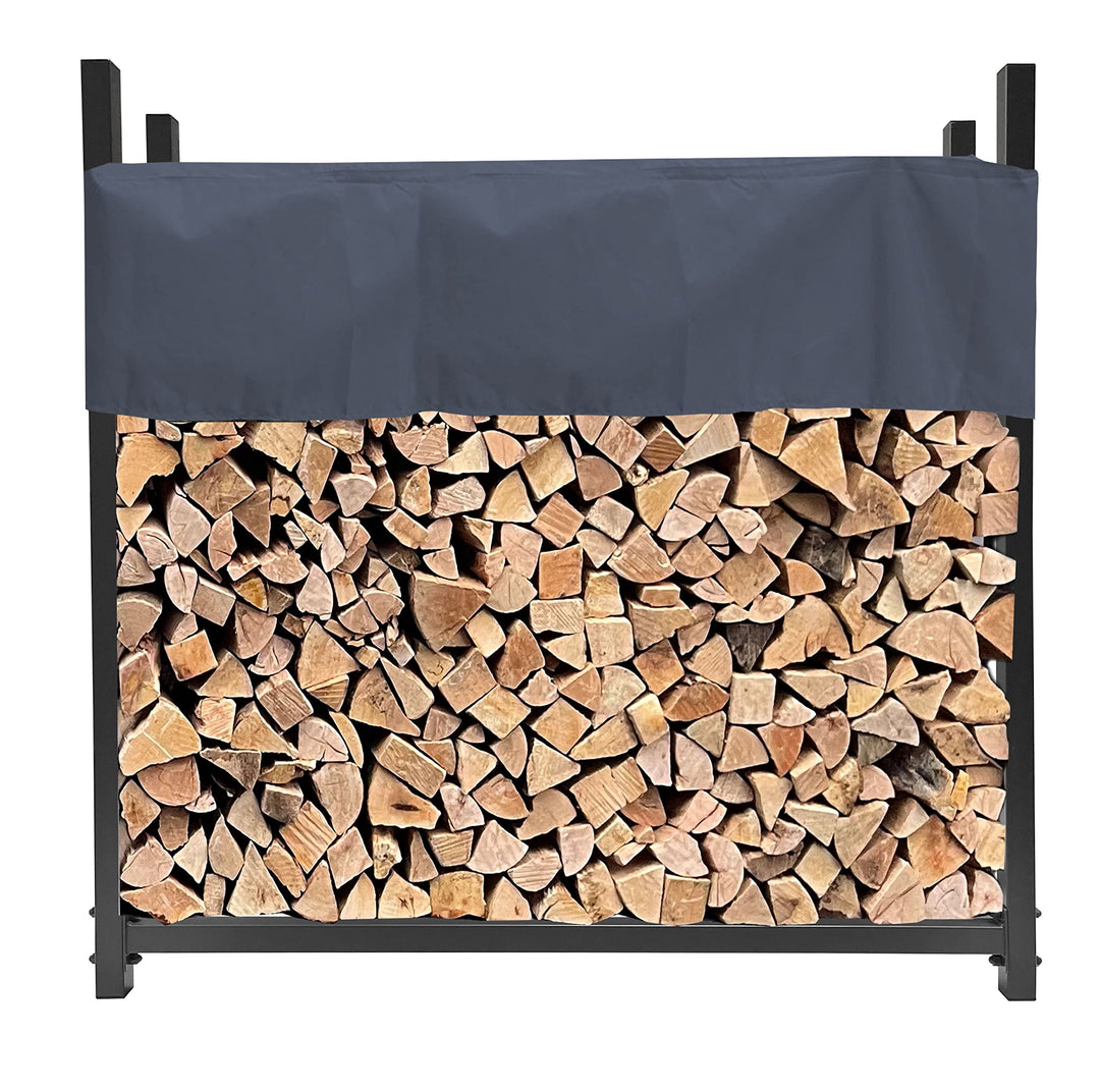 Kaminholzregal Aussen Metall 113x25x115 cm anthrazit mit Schutzhülle