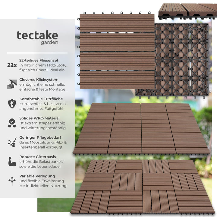 WPC Klickfliesen Holzoptik 31x31 cm 22er Set 2,11 m² Terrasse Balkon - Bild 2