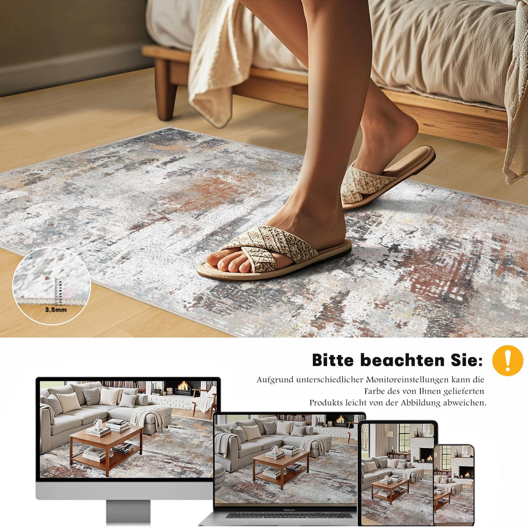 Kurzflor Teppich waschbar 160x230 cm abstraktes Muster rutschfest - Bild 6