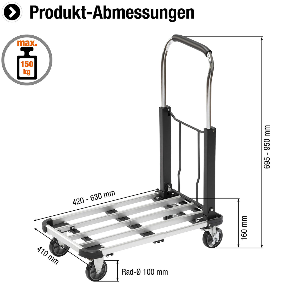 Transportwagen klappbar Aluminium 150 kg Tragkraft ausziehbar - Bild 2