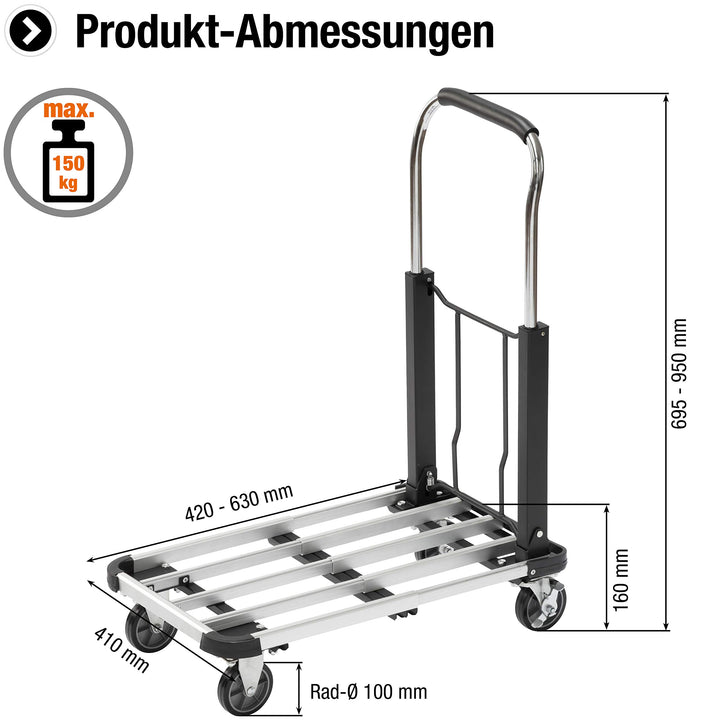 Transportwagen klappbar Aluminium 150 kg Tragkraft ausziehbar - Bild 2