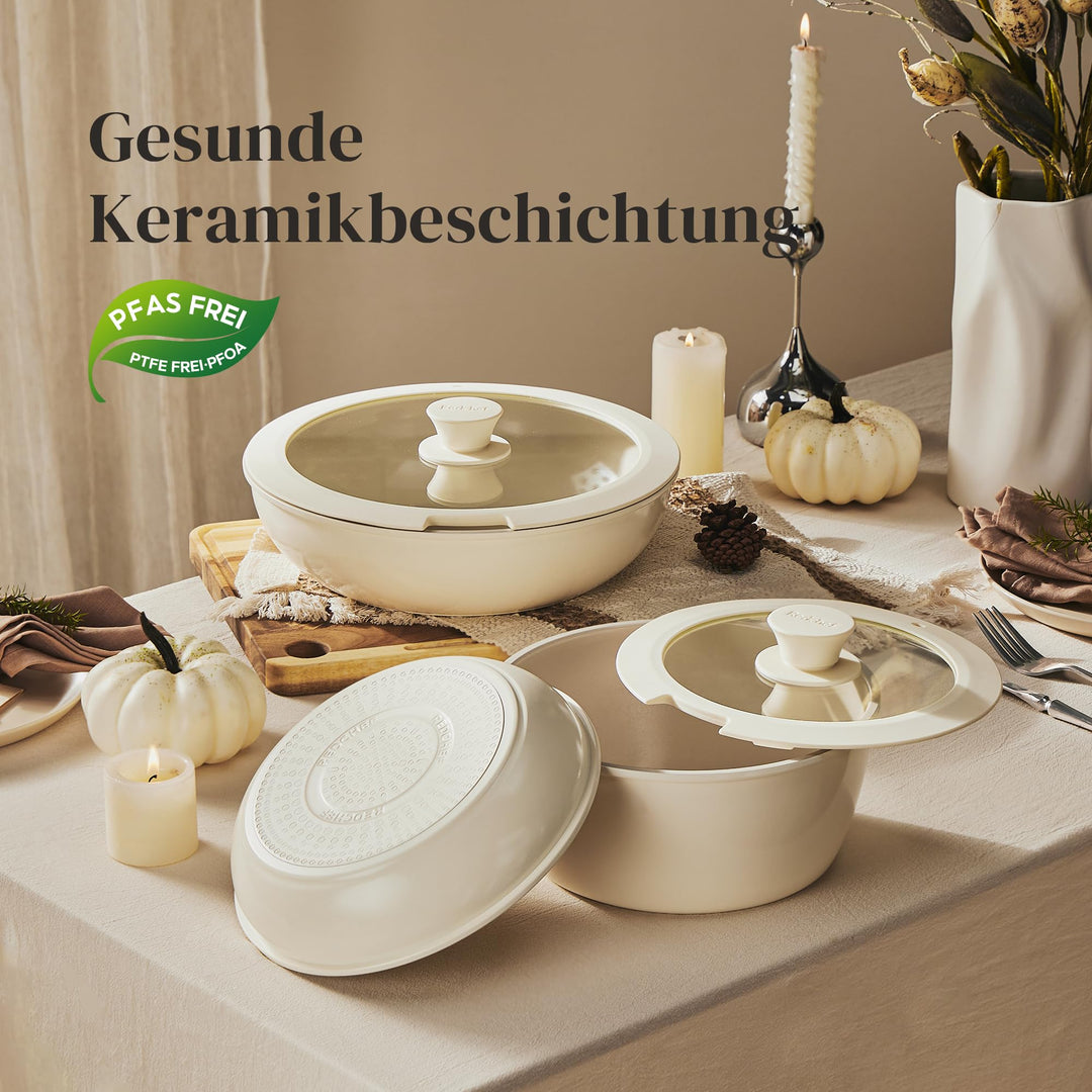 Kochgeschirr-Set 16-teilig Keramik Antihaft mit abnehmbaren Griffen stapelbar - Bild 5