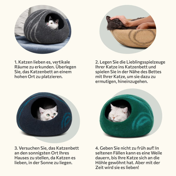 Katzenbett Merinowolle handgefilzt 2-in-1 Höhle &amp; Bett - Bild 8