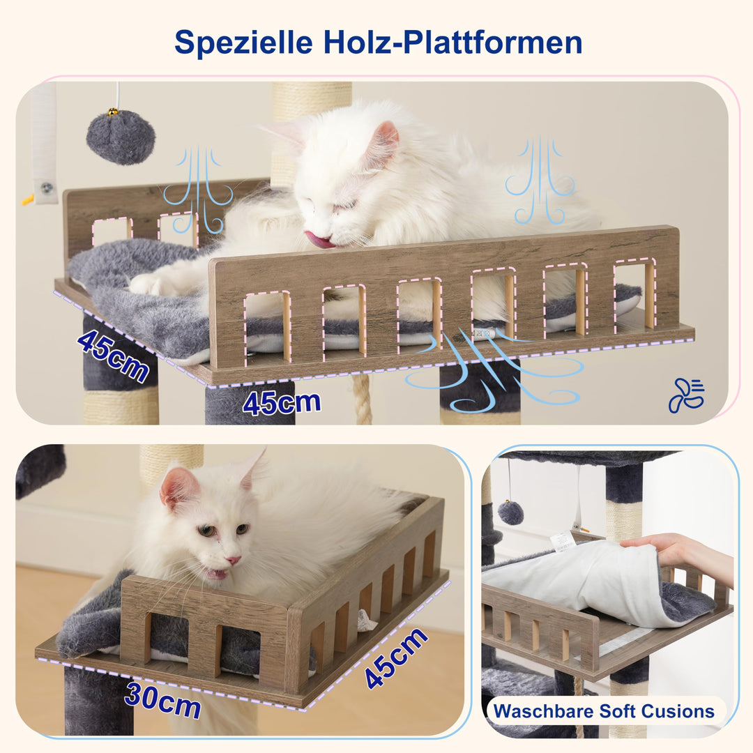 Kratzbaum 174 cm für grosse &amp; schwere Katzen, 15 Kratzsäulen