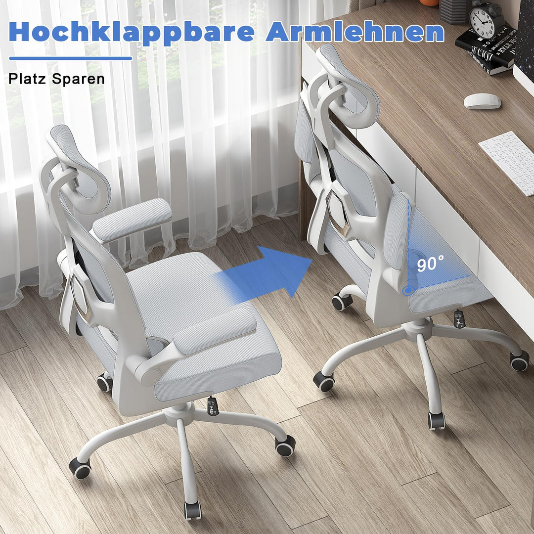 Ergonomischer Bürodrehstuhl Netz mit verstellbarer Lendenstütze Hellgrau - Bild 5