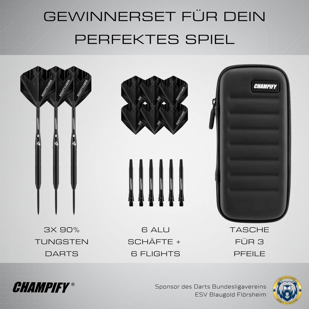 Steeldart Set 90% Tungsten 23g mit Darttasche, 9 Schäfte &amp; Flights - Bild 2