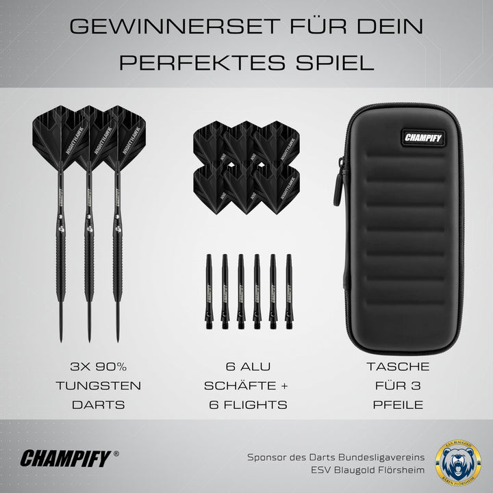 Steeldart Set 90% Tungsten 23g mit Darttasche, 9 Schäfte &amp; Flights - Bild 2