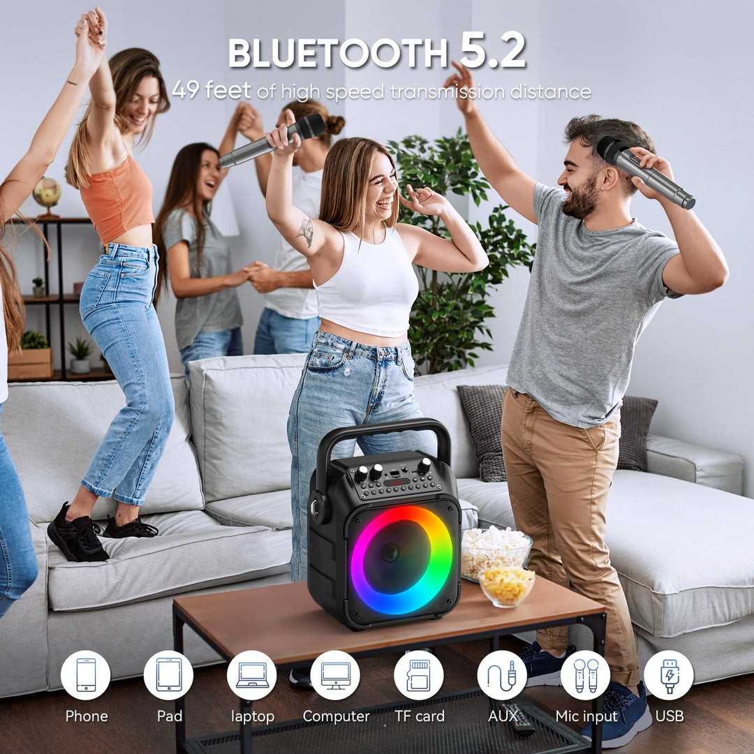 Karaoke-Maschine mit 2 Mikrofonen Bluetooth 5.0 LED Party-Lautsprecher - Bild 2