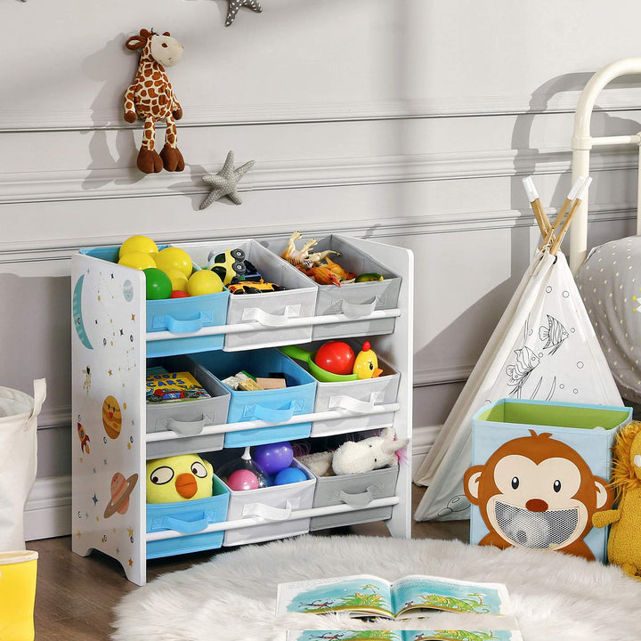Kinderregal mit 9 Aufbewahrungsboxen MDF Weiss 62,5x29,5x60 cm - Bild 2