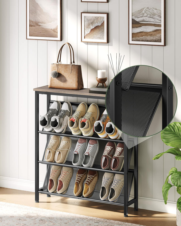 Schuhregal 4-stufig schmal Vintage-Braun/Schwarz 75x20x83 cm - Bild 6