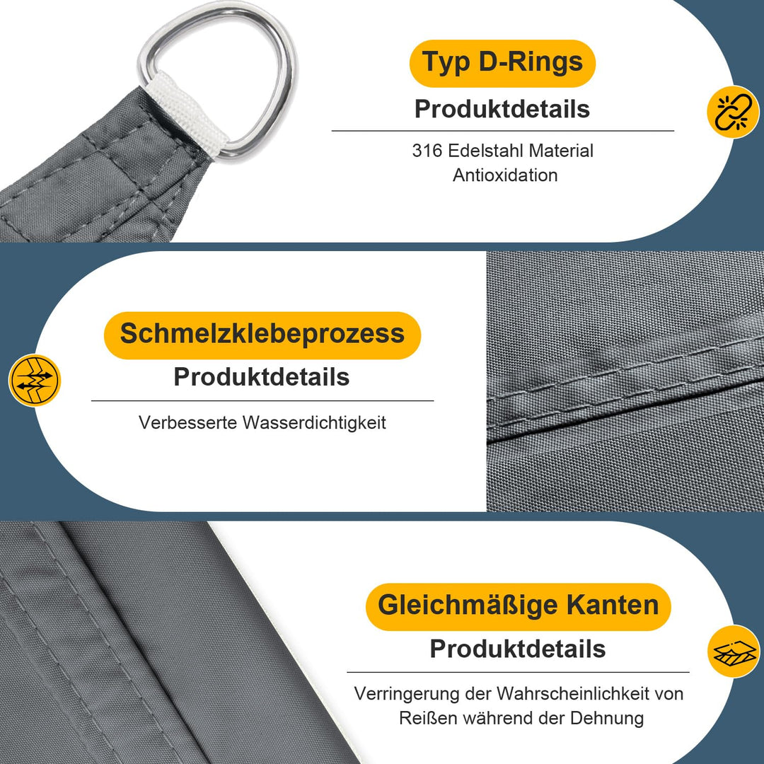 Sonnensegel Wasserdicht Rechteckig 4x5m Anthrazit UV-Schutz 95% - Bild 4