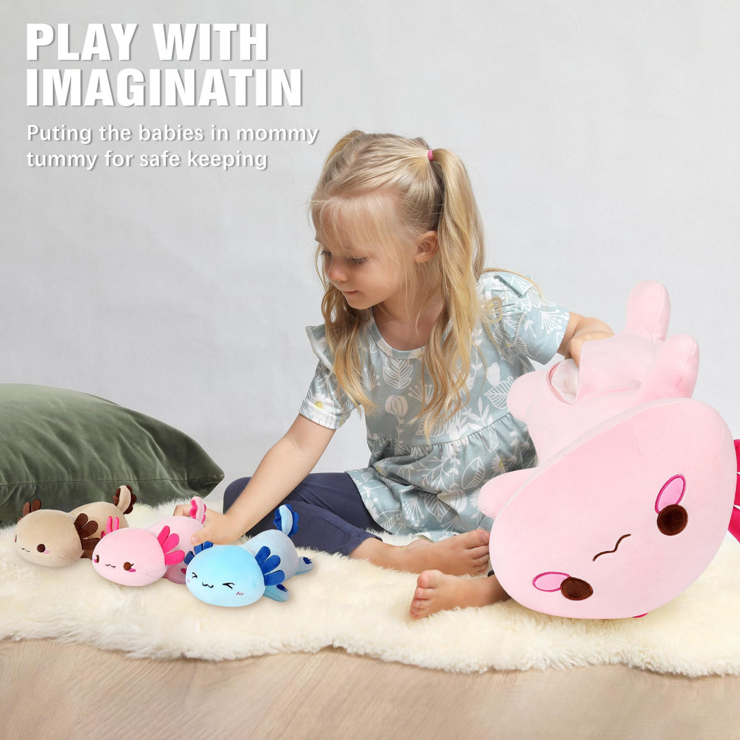Axolotl Plüschtier Set Mama &amp; 3 Babys Kawaii Kuscheltier 4-teilig - Bild 4