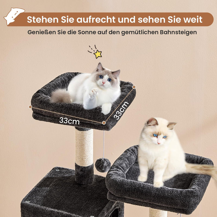 Kratzbaum 160 cm mit 2 Höhlen, Hängematte und Sisalsäulen für Katzen - Bild 3