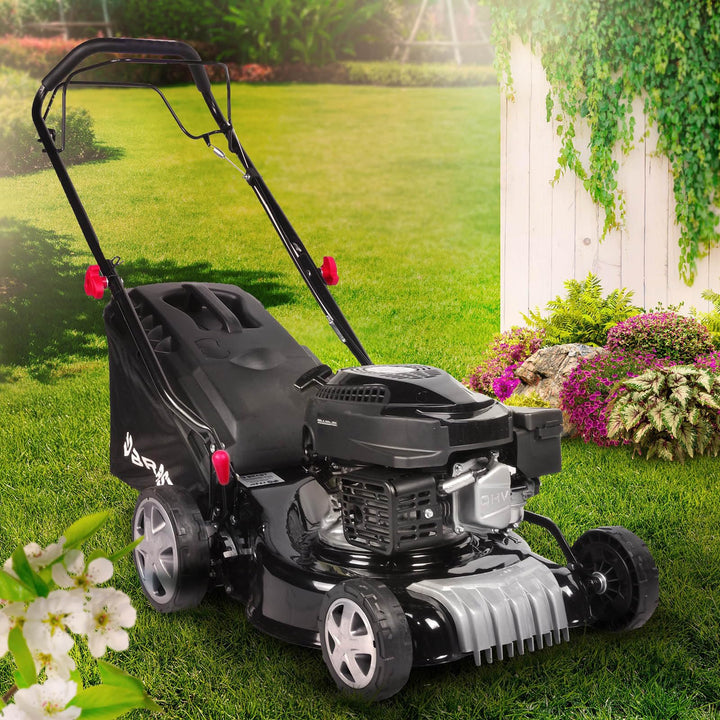Benzin Rasenmäher mit Hinterradantrieb 41cm 3-in-1 Mulchen 40L