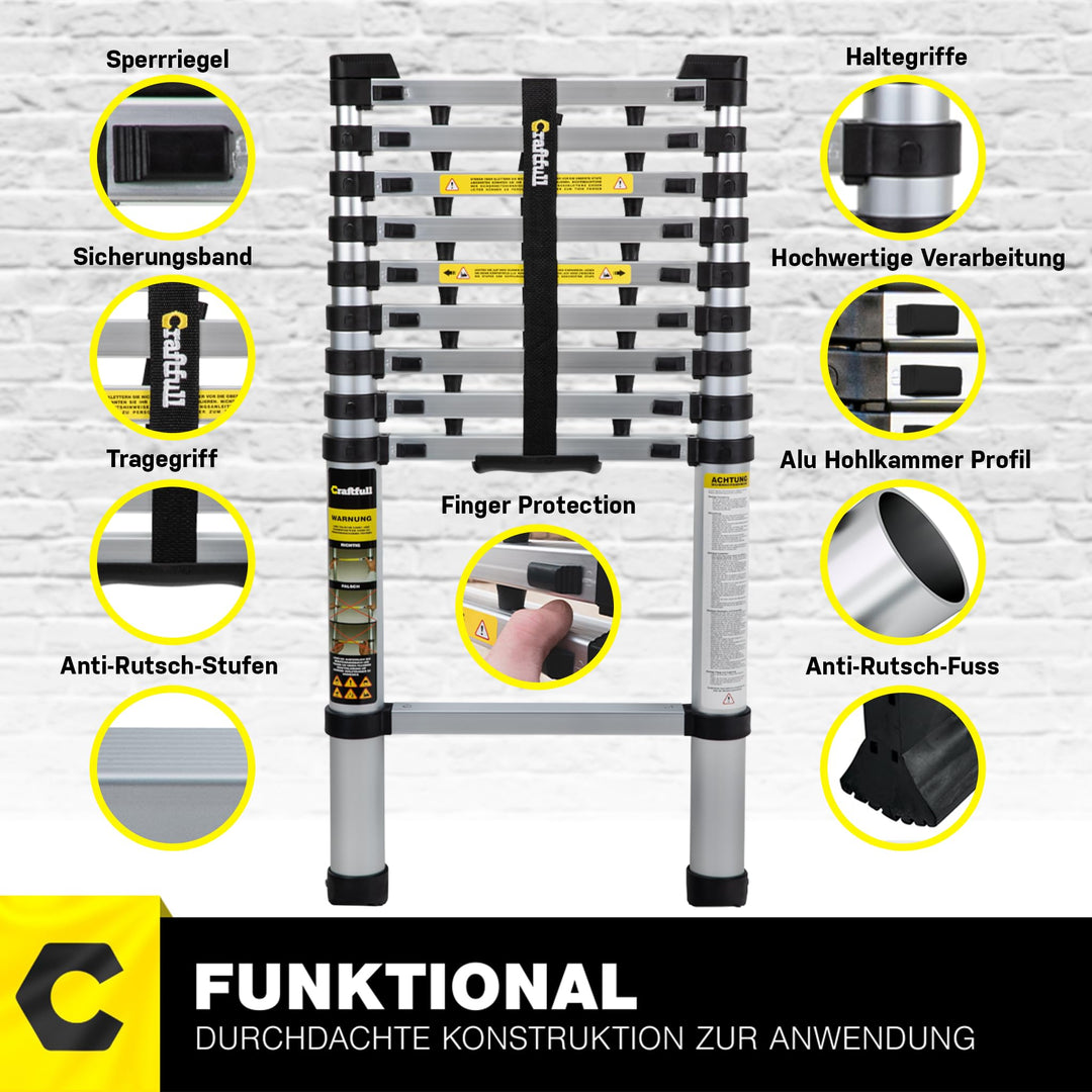 Teleskopleiter Aluminium 2 m ausziehbar bis 150 kg belastbar - Bild 2