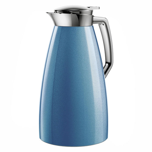 Isolierkanne 1 Liter Edelstahl mit Glaskolben blau 12h Warmhaltefunktion