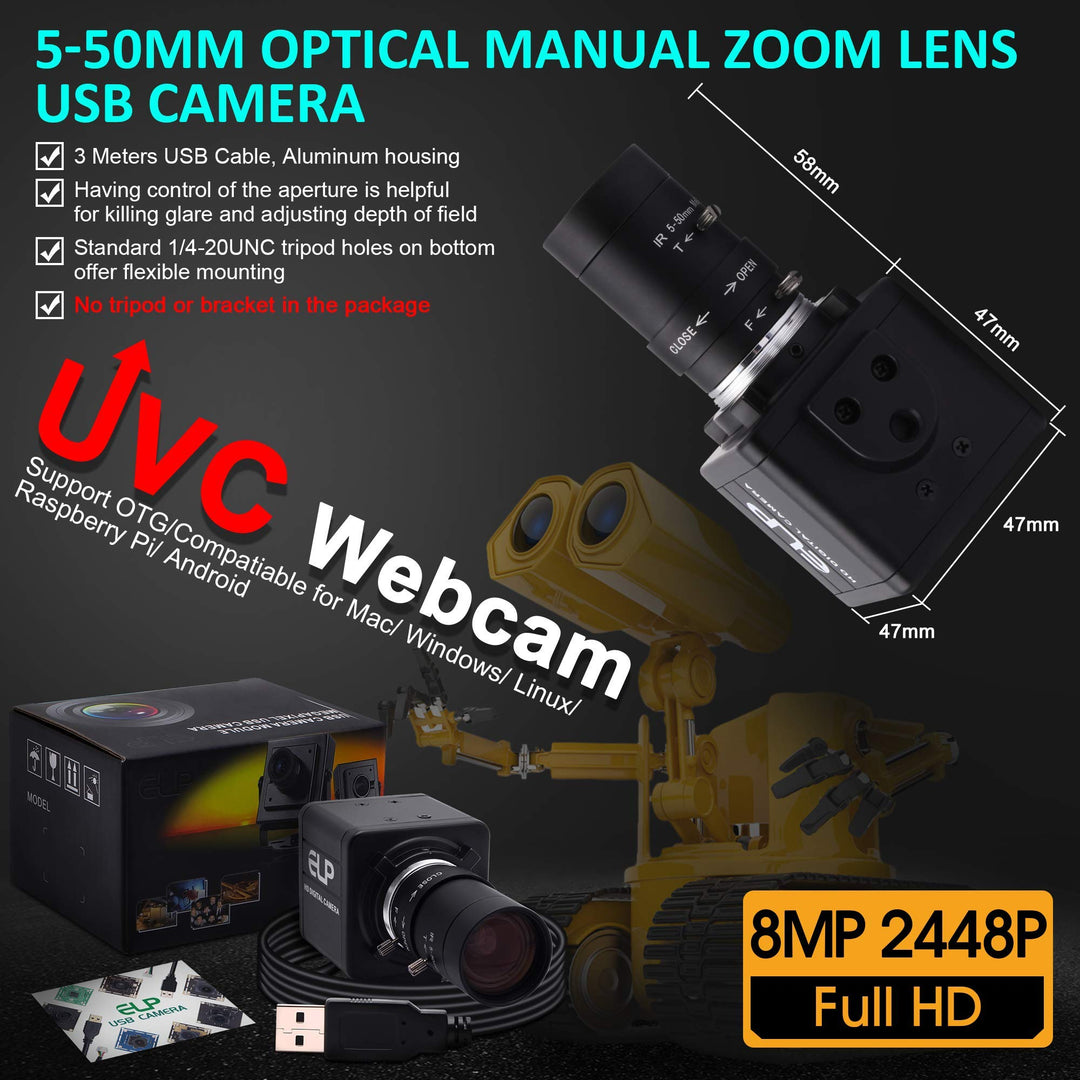 USB-Webcam 8 Megapixel mit 5-50mm Varifokus-Objektiv für PC &amp; Laptop - Bild 6