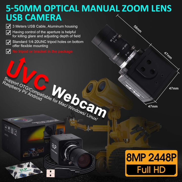 USB-Webcam 8 Megapixel mit 5-50mm Varifokus-Objektiv für PC &amp; Laptop - Bild 6