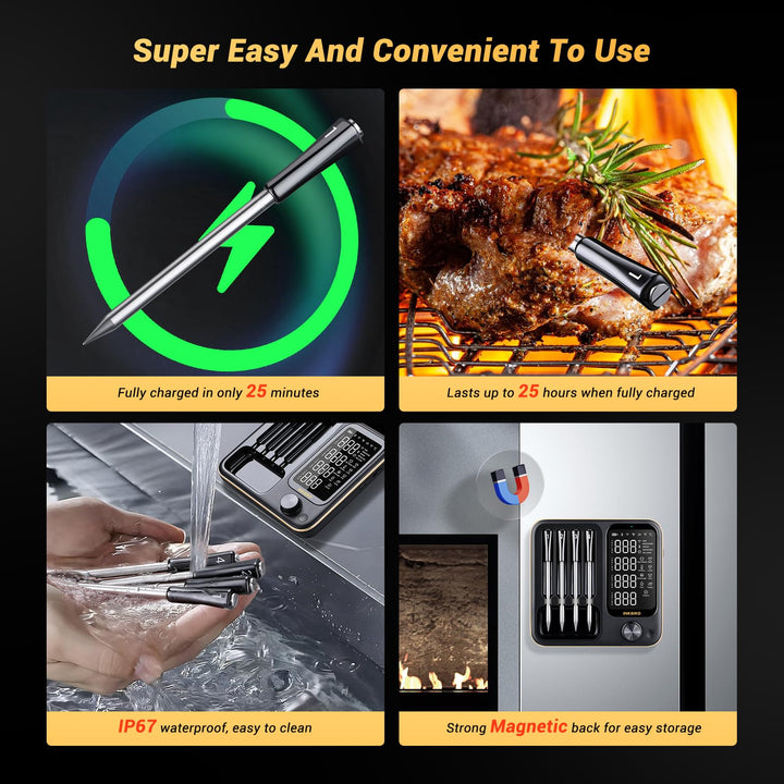Grillthermometer kabellos 4 Sonden WiFi Bluetooth App-Steuerung - Bild 5