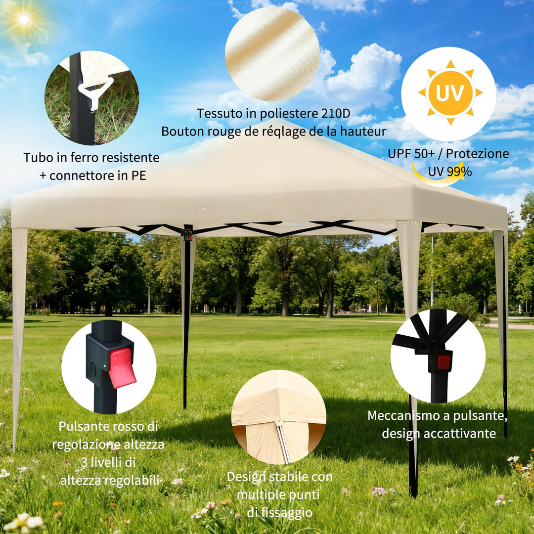 Faltpavillon 3x3m mit 4 Seitenwänden Stahl UV50+ höhenverstellbar - Bild 2