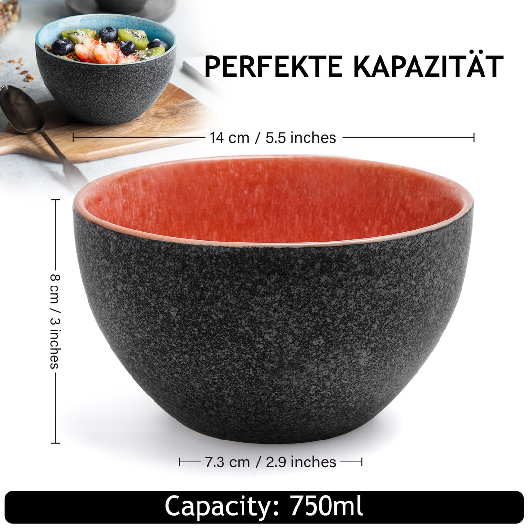 Keramikschüsseln 6er-Set 750ml bleifreie Keramik für Müsli &amp; Bowl - Bild 4