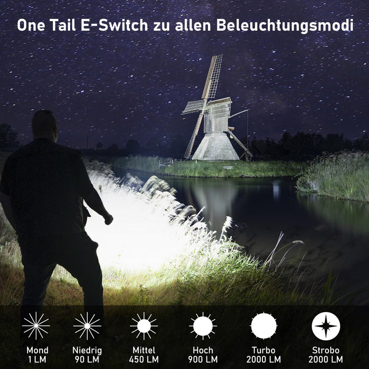 LED Taschenlampe 2000 Lumen USB-C wiederaufladbar IPX8 Outdoor - Bild 8