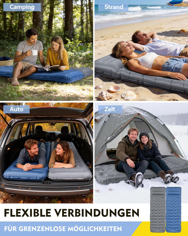 Aufblasbare Isomatte Camping 12 cm mit Kissen &amp; Fusspumpe 196x66 cm - Bild 7
