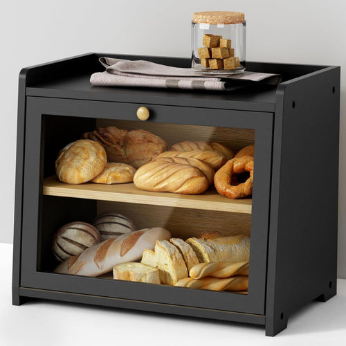 Brotkasten Bambus 2-stöckig mit Luftzirkulation schwarz
