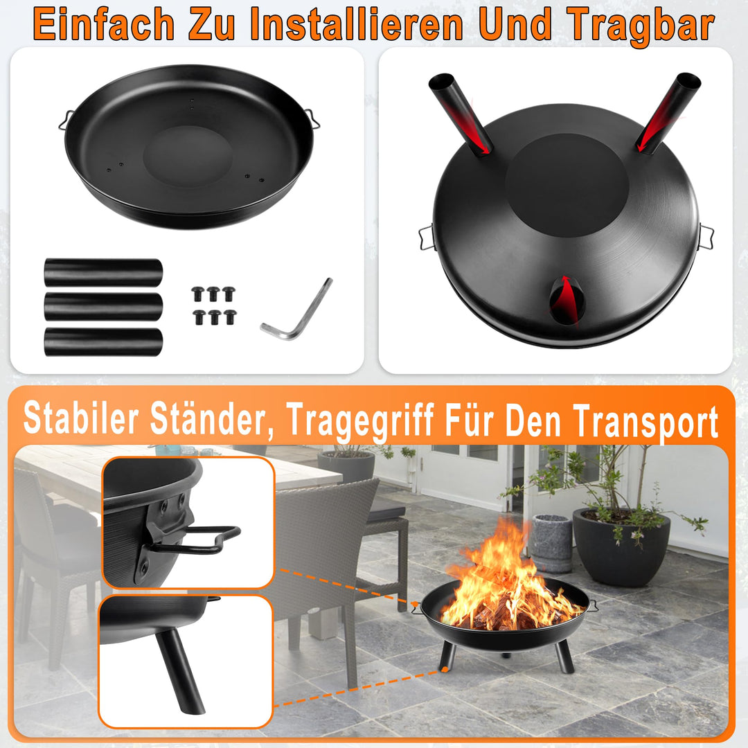Feuerschale Stahl Ø 76 cm mit 3 Standbeinen für Garten und Terrasse - Bild 4