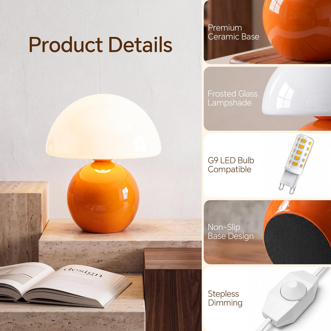 Pilz Tischlampe Glas dimmbar Keramiksockel Dekolampe orange - Bild 6