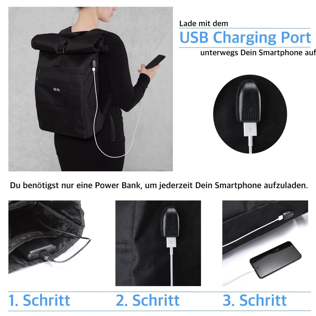 Rolltop Rucksack Damen 18-26L mit USB &amp; Laptopfach bis 17 Zoll - Bild 5