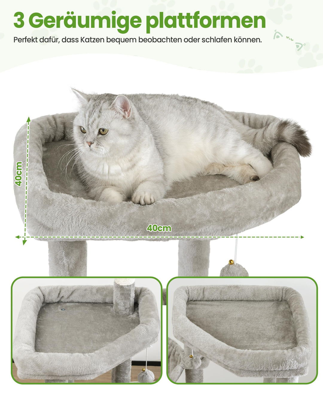 Kratzbaum XXL 170 cm mit 3 Ebenen für grosse Katzen