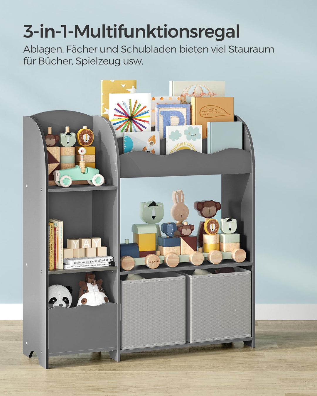 Kinderbücherregal 3-in-1 mit 2 Boxen und 5 Ablagen Spielzeugaufbewahrung - Bild 4