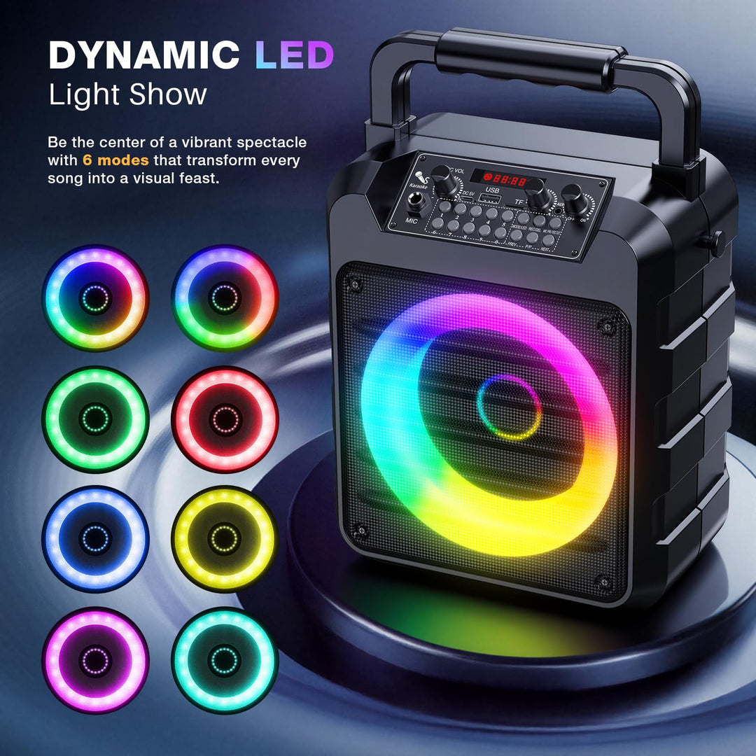 Karaoke-Set 20W Bluetooth mit 2 UHF-Funkmikrofonen und LED-Licht - Bild 5